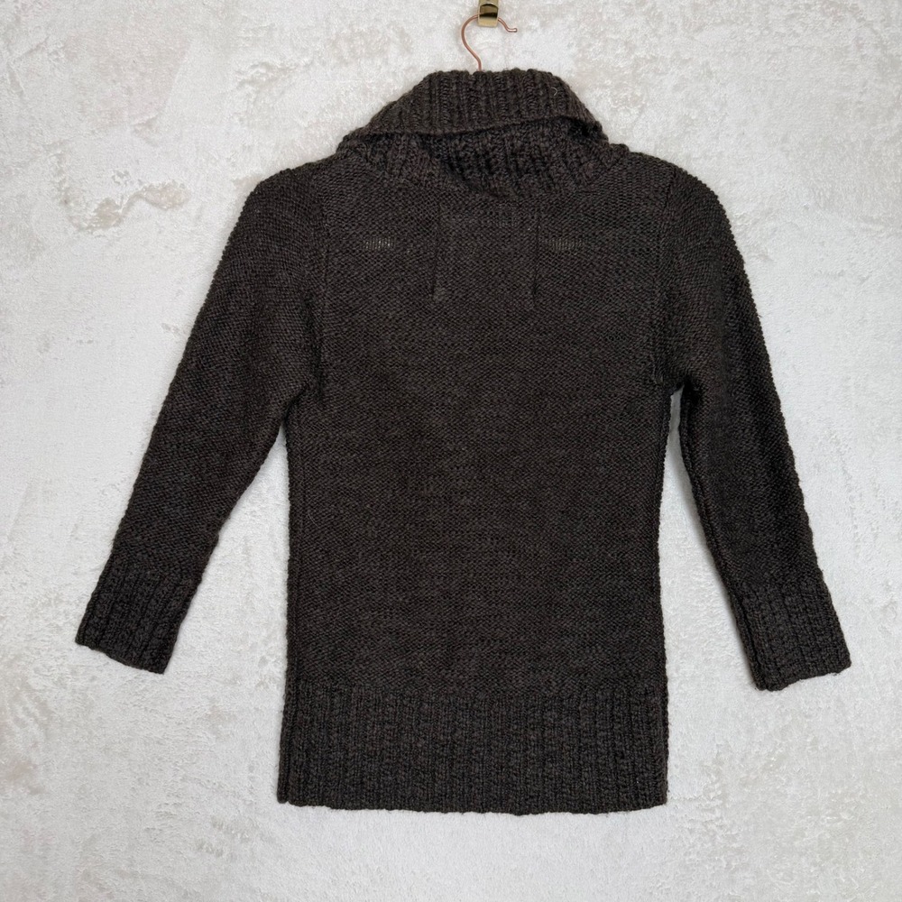 Abercrombie & Fitch Y2K XS Brown Wool Blend Shawl Collar Chunky Knit Sweater - Picture 2 of 6